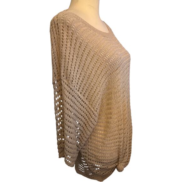 Easel Anthropologie Beige Crochet Knit Top, Women's Size Small, Oversized Boho - Picture 2 of 4